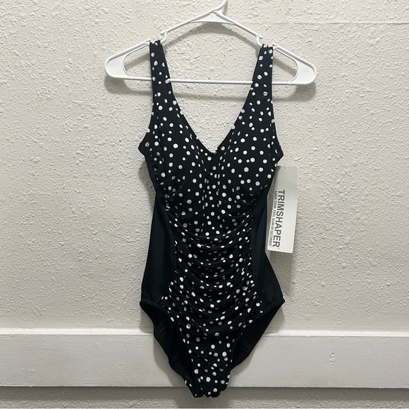 Trimshaper Jean One Piece Black with Polka Dots NWT Size 8 - Picture 4 of 9
